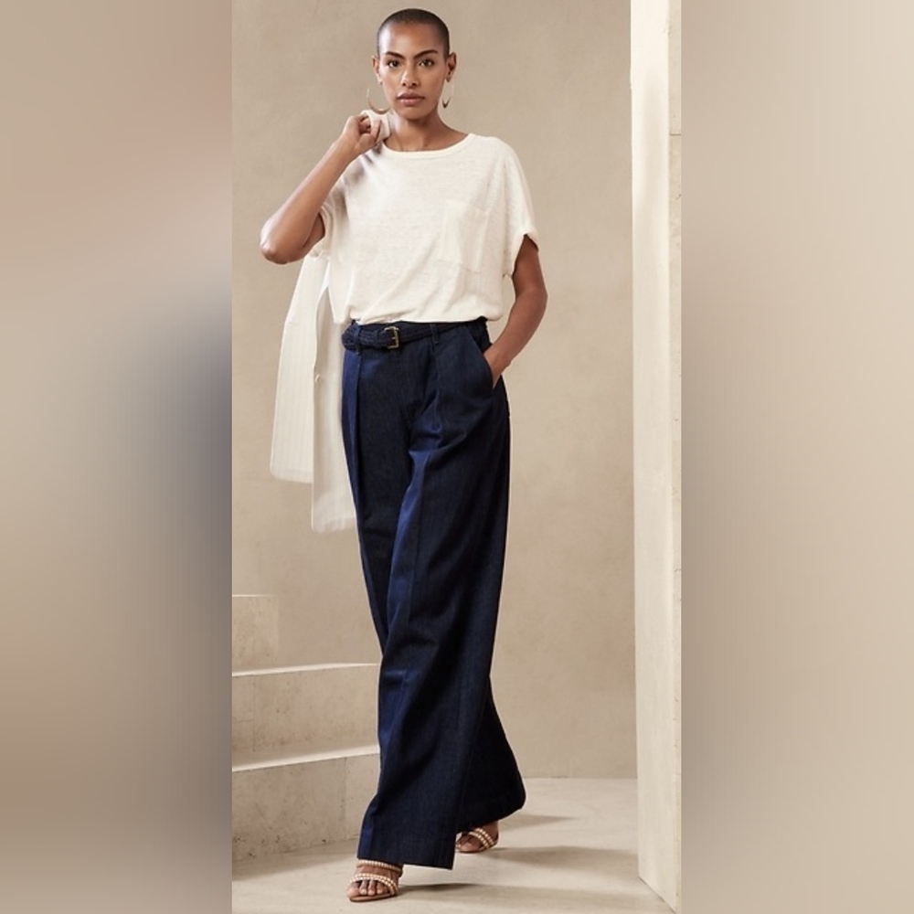 Banana Republic-Organic Cotton Ĉote High Rise Wide Leg Pleated Jeans Sz 29